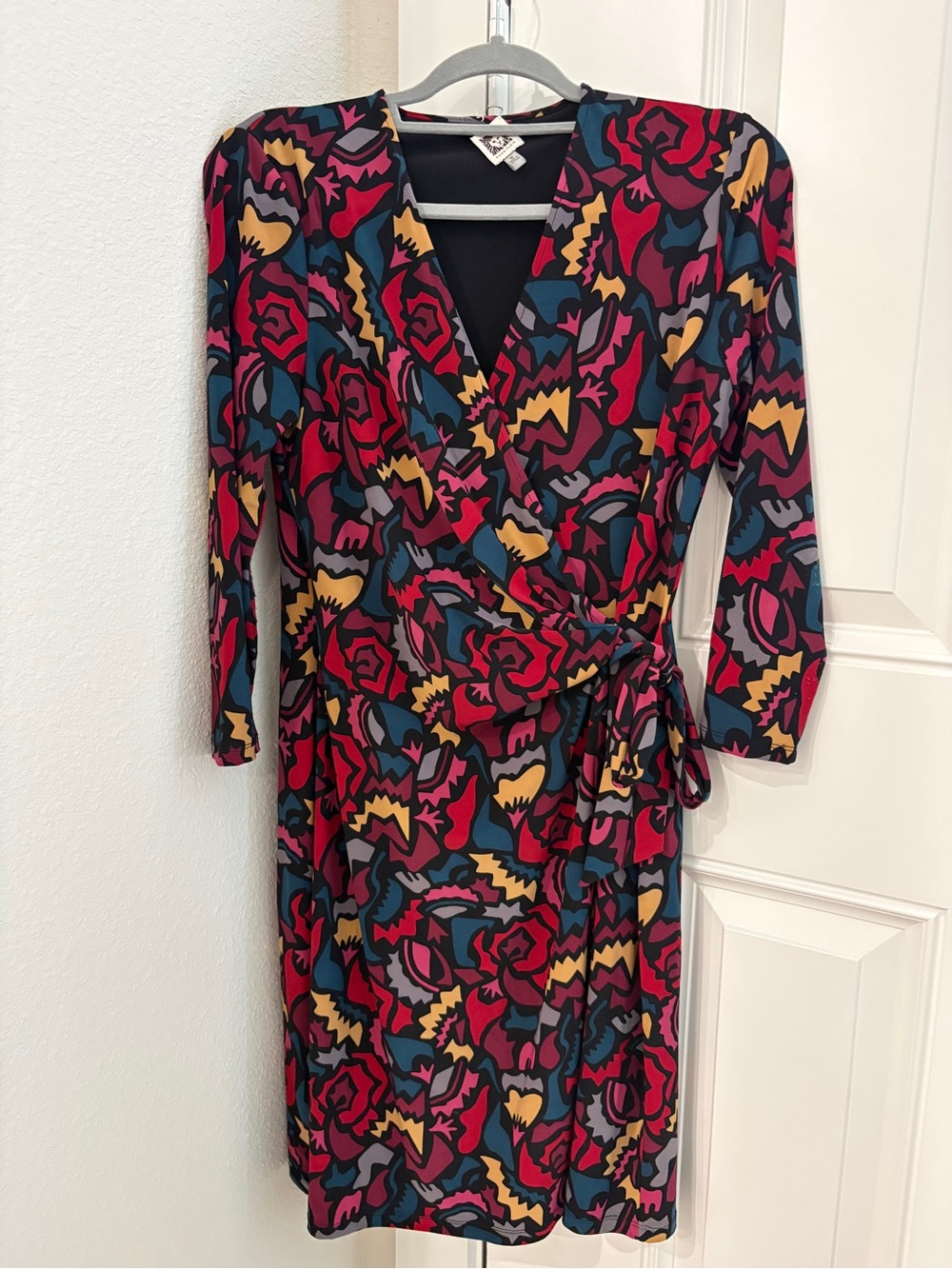Anne Klein Multicolor Abstract Floral Wrap Dress